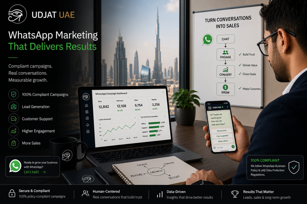 create a photo for; Looking for a WhatsApp Marketing Agency in Dubai? See how Udjat UAE builds compliant campaigns that generate leads, improve customer service, and turn conversations into sales.